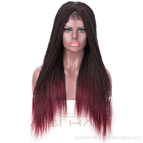 Aisi Hair Senegalese Twist Braided Lace Front Long Wigs Synthetic Ombre Wine Red Lace Front Long Braided Wigs For Black Women